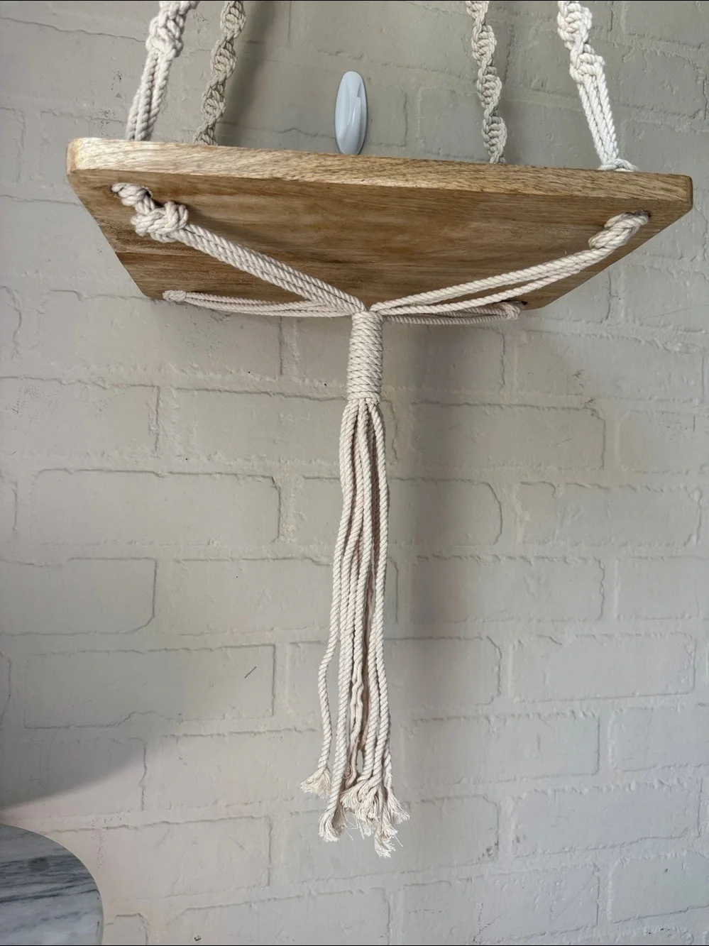 Cream Macramé Hanging Shelf with Natural Wood new boho home